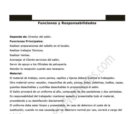 Descripción del puesto de Ayudante Ejemplo 1 Descripción del puesto de Ayudante de peluquería
